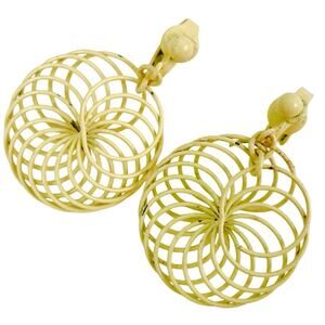 Vintage 1960s Earrings Mod Spiral Yellow Enameled Wire Clip On Mid Century